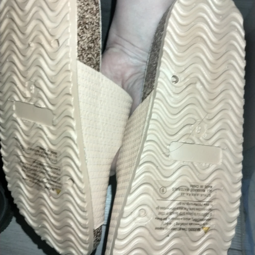 Beige faux raffia adjustable cork bottom Sandal size 8 top moda - Picture 5 of 6